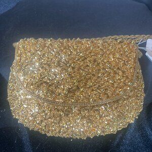 Gold Sequined Small Carlo Fellini Evening Clutch Purse, Has Tags,